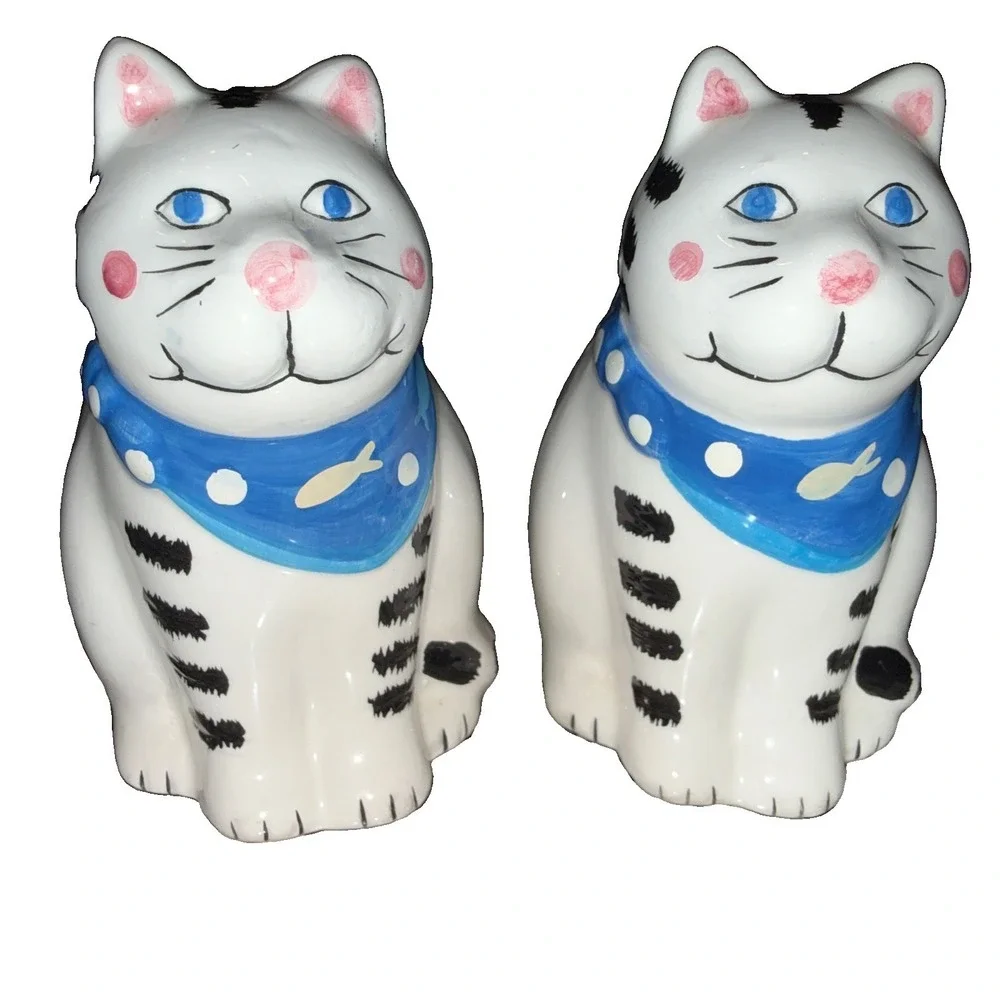 Vintage Salt Pepper Shakers Coco Dowley Cat Certified International Ceramic Fish